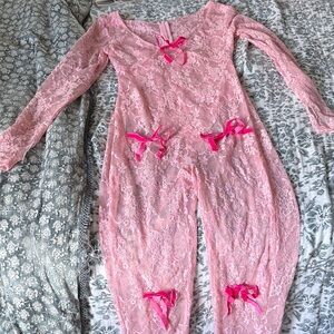 Elegant Pink Lace Jumpsuit with Bow Accents